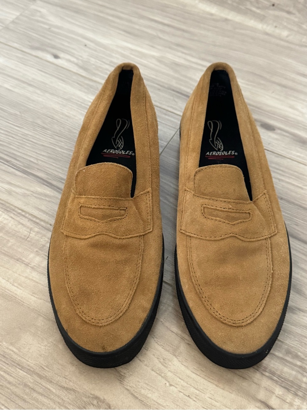 AEROSOLES Tan Suede Slip-On Penny Loafers